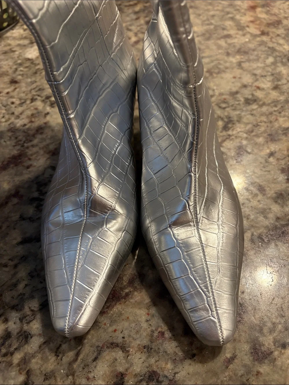 Kenneth Cole Silver Croc-Embossed Over-the-Knee Boots